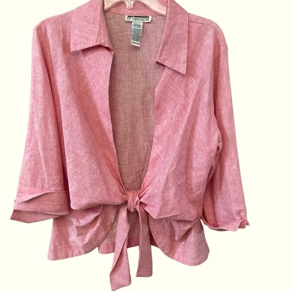 Mishca Collection Linen/Viscose Blend Women’s Pink Wrap Tie Jacket Size L Spring - Picture 6 of 13
